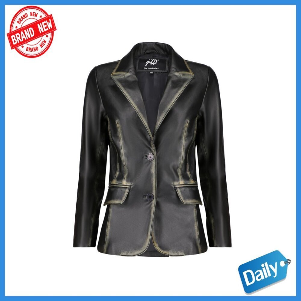 Lambskin Leather Blazer Jacket Women's Classic Fit Long Sleeve